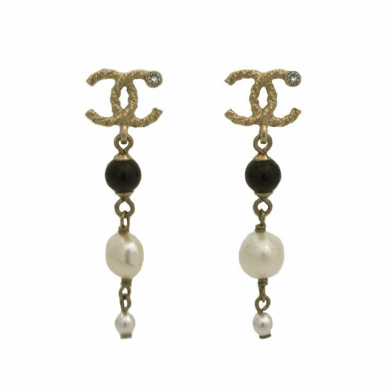 CHANEL シャネル ピアス ゴールド ホワイト ブラック ココマーク 美品 
