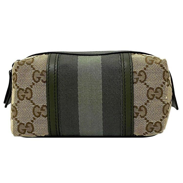 グッチ ポーチ カーキ ベージュ GGウェビング 256639 美品 キャンバス