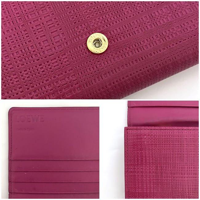 LOEWE ロエベ 二つ折り 長財布 ピンク ゴールド リネン 美品 レザー 