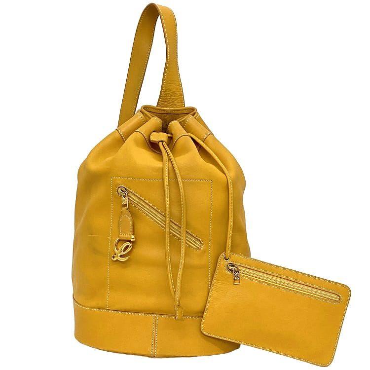 ロエベ ダッフルバッグ 巾着 キャメル ゴールド アナグラム 美品 