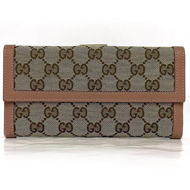 グッチ 二つ折り 長財布 ベージュ ブラウン ピンク インターロッキング 