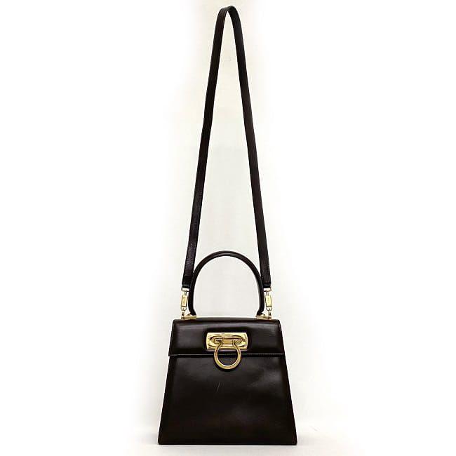 美品 フェラガモ ガンチーニ レザー ハンドルバッグ ブラウン ゴールド金具 サルヴァトーレ フェラガモ 2way バッグ ブラウン ゴールド