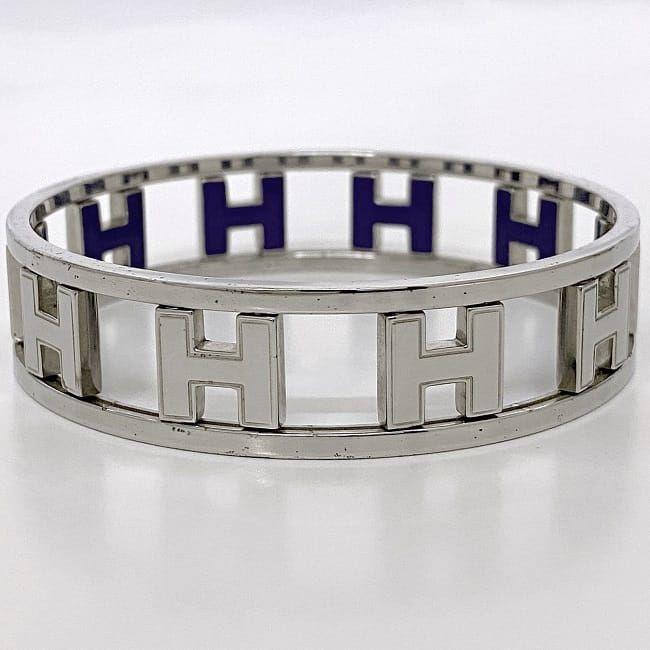 エルメス バングル ロンドアッシュ シルバー ブルー ブレス Hロゴ 美  