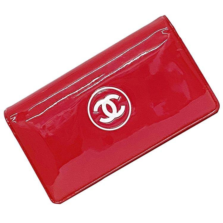 CHANELシャネルカメリアパテント長財布レッド長財布