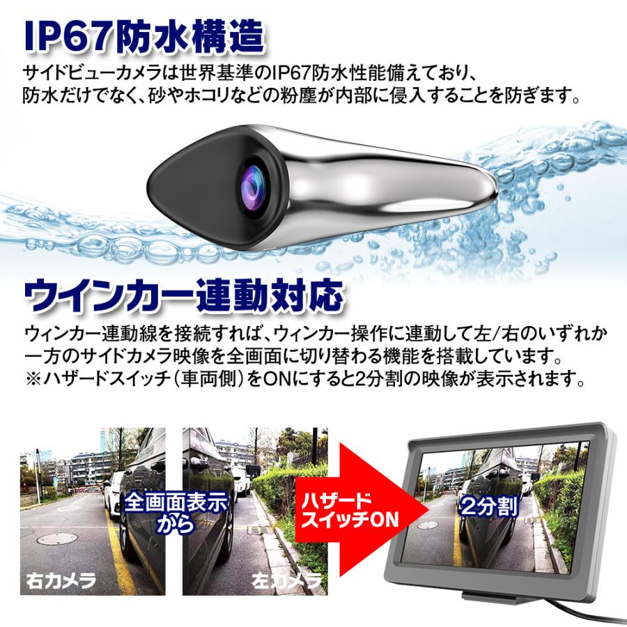 data system ￼ サイドビューカメラ2個　スプリッター　モニターセット サイドカメラ モニター セット サイドビュー ドライブレコーダー 5