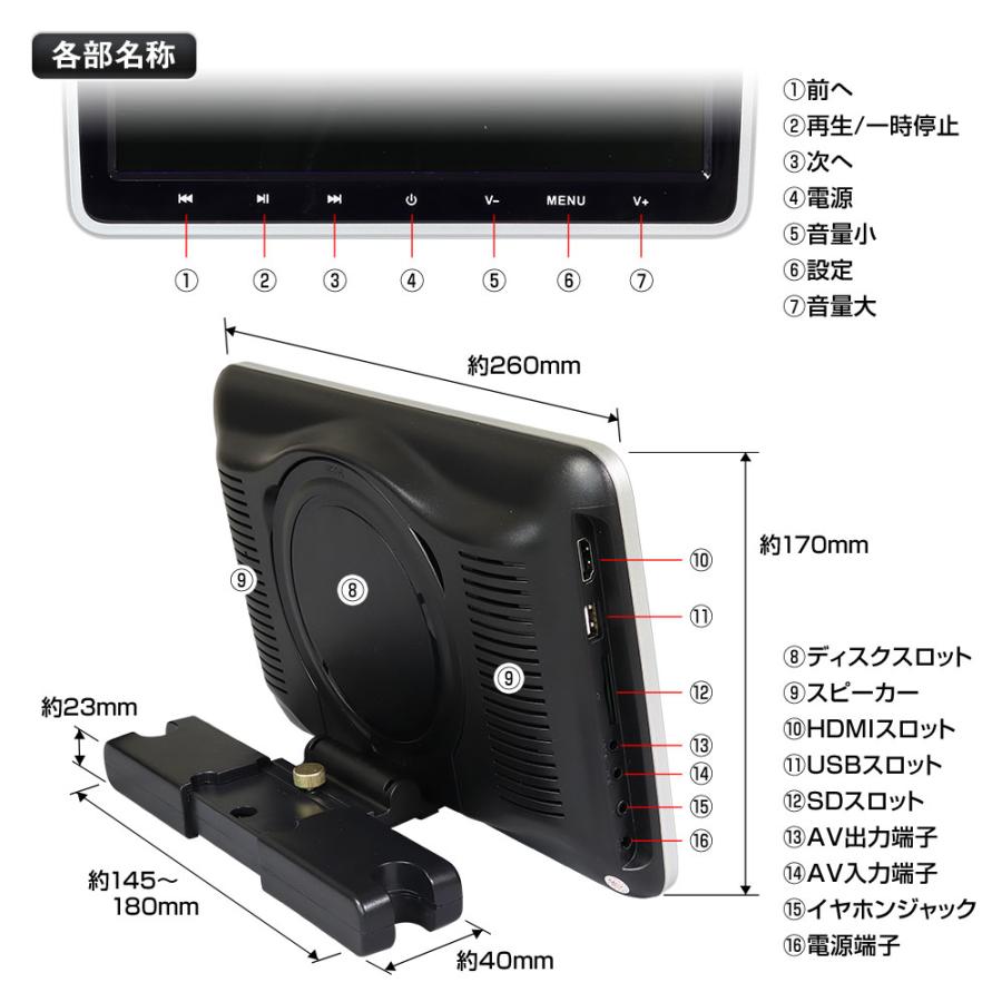 ヘッドレストモニター 2台セット dvd内蔵 10.1インチ ポータブル 車載