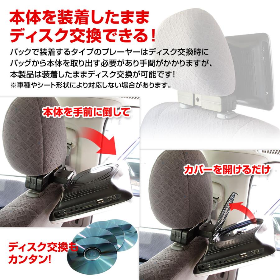 ヘッドレストモニター DVD内蔵 車載 ポータブル 10インチ リアモニター