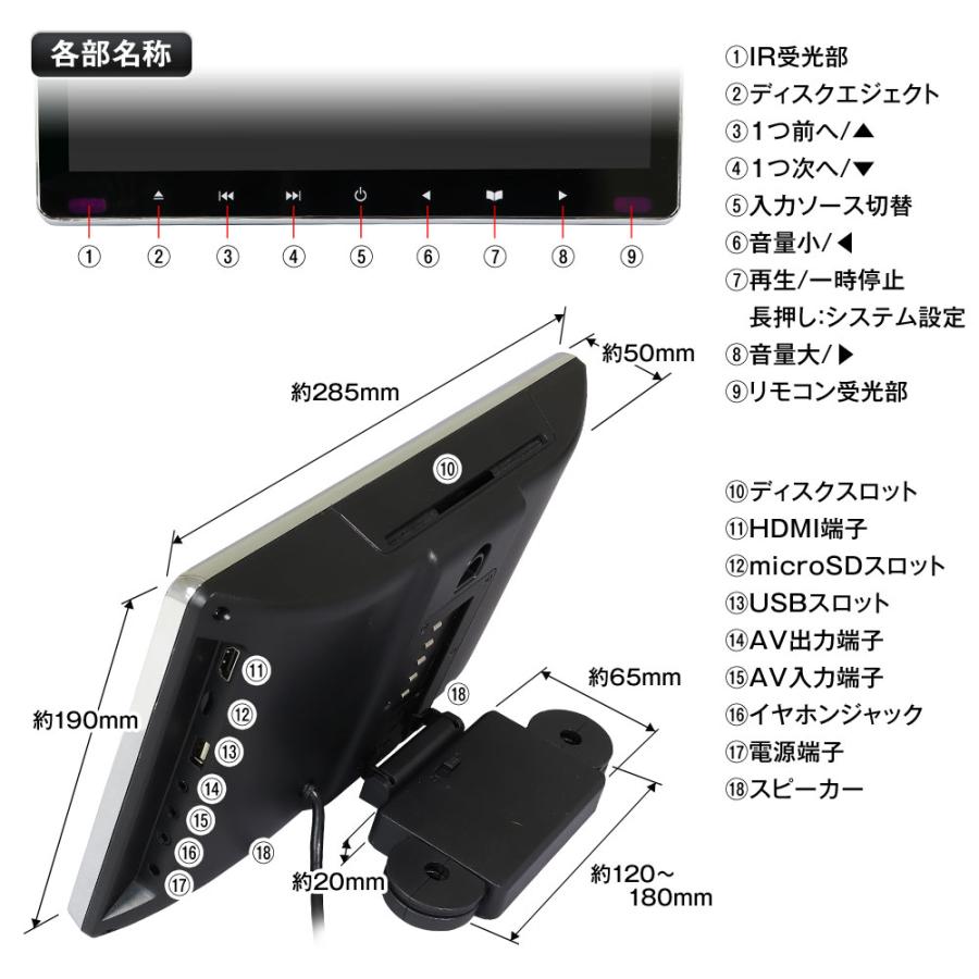 ヘッドレストモニター DVD内蔵 後部座席 DVDプレーヤー HDMI CPRM