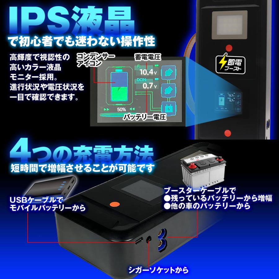 ジャンプスターター スーパーキャパシタ搭載 バッテリーレス 充電不要 最大2年保証 エンジンスターター 12V 専用 バッテリー上がり ライト K-CJS01 |  | 07