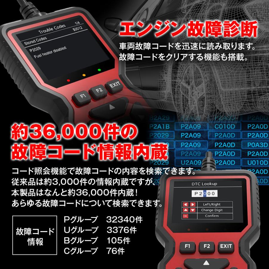 OBD2 診断機 車両 故障診断 OBD スキャナー 故障コード 約36000件内蔵 日本語対応 自動車 スキャンツール エンジン 警告灯 YFF｜f-innovation｜04