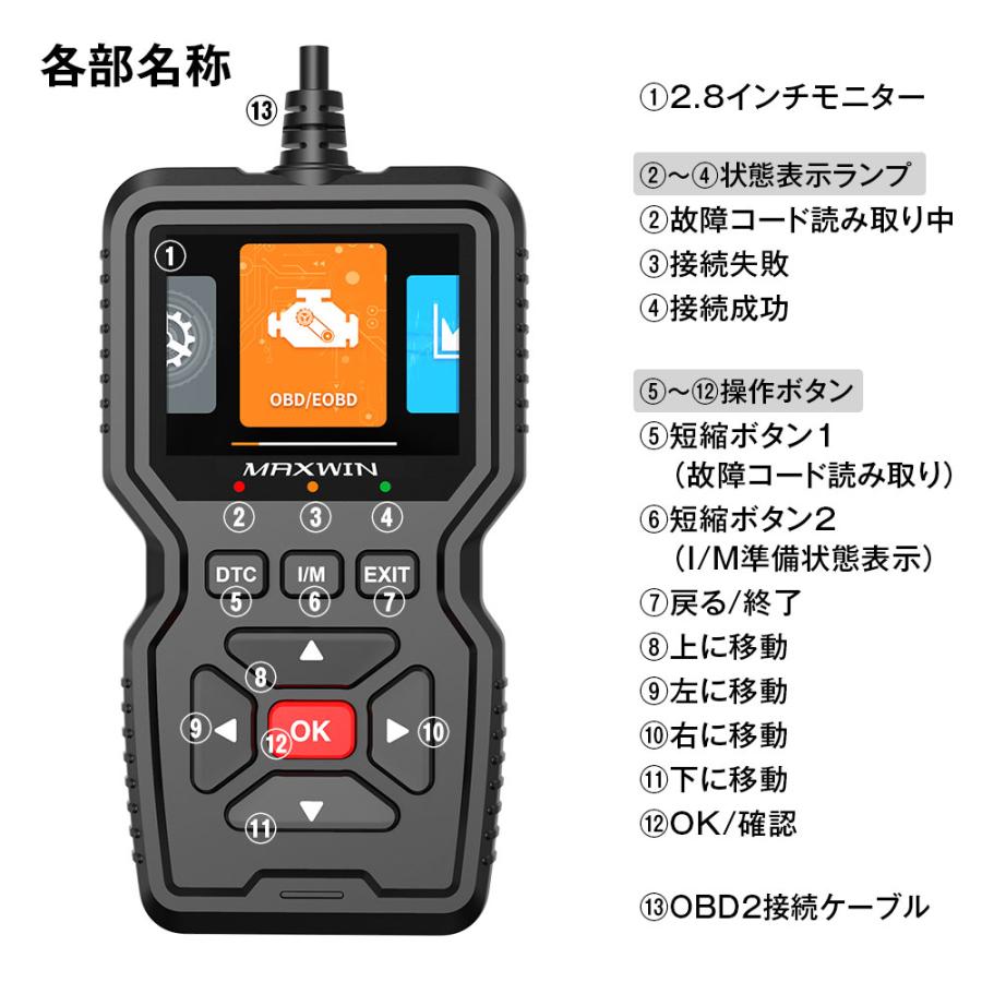 MAXWIN OBD-DIA02-PLUS OBD2 診断機 車両 故障診断 日本語対応 故障