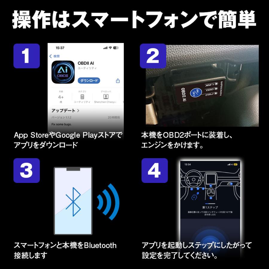 OBD2診断機 AI機能搭載 OBDII OBD2 AI OBDアダプター 故障コード消去 スキャンツール 車両検査 故障診断装置 日本語対応 ゆうパケット3 |  | 04