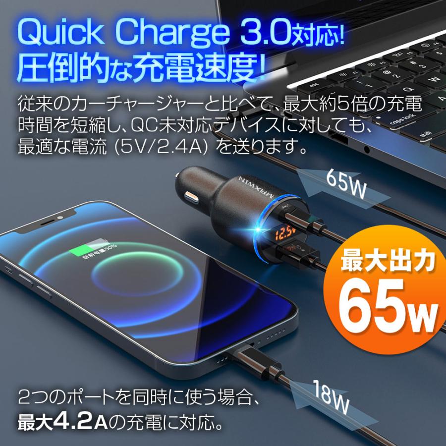 シガーソケット USB 充電器 急速充電 PD タイプC QC3.0 65W シガーソケット USB 充電器 急速充電 PD タイプC QC3.0 65W