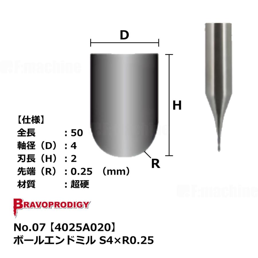 No.07 ボールエンドミル S4×R0.25【4025A020】｜BRAVOPRODIGY 純正切削工具 |  | 02