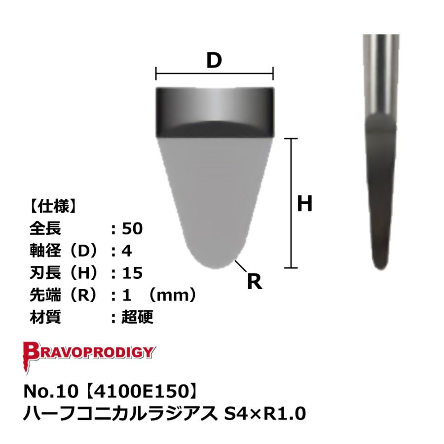 No.10 ハーフコニカルラジアス S4×R1.0【4100E150】｜BRAVOPRODIGY 純正切削工具 |  | 02