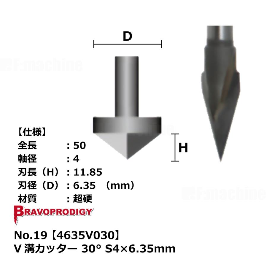 No.19 V溝カッター 30° S4×6.35mm【4635V030】｜BRAVOPRODIGY 純正切削工具 |  | 02