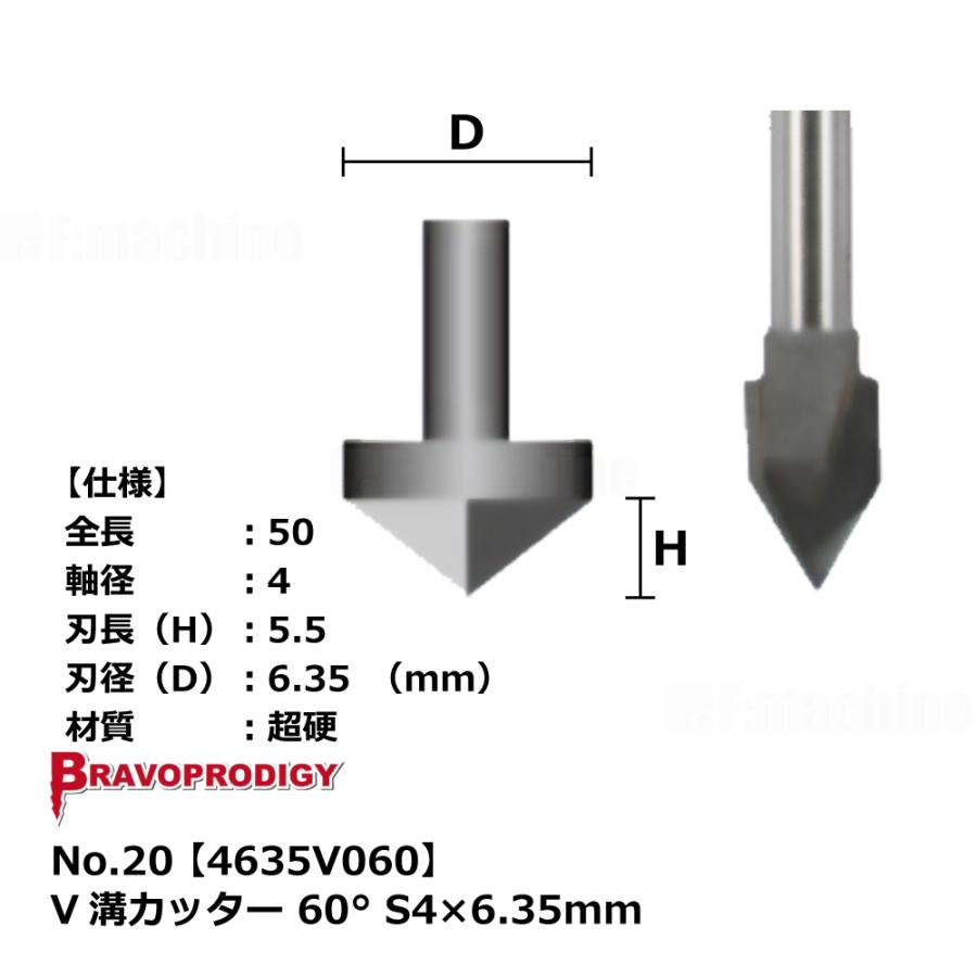 No.20 V溝カッター 60° S4×6.35mm【4635V060】｜BRAVOPRODIGY 純正切削工具 |  | 02