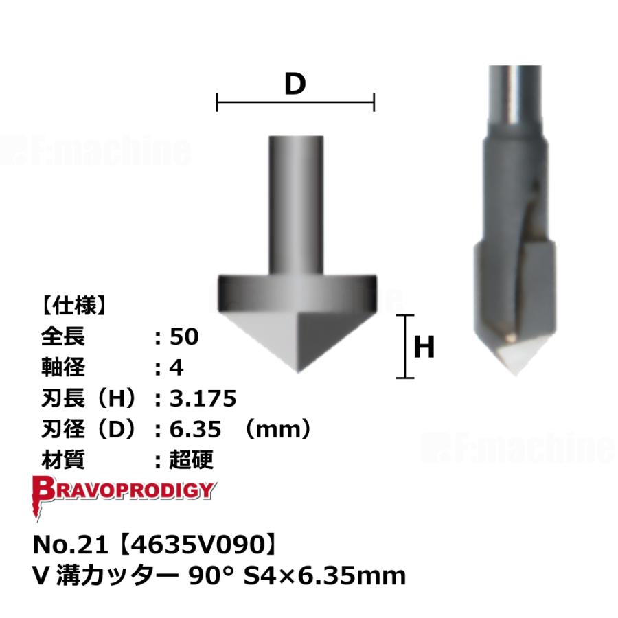 No.21 V溝カッター 90° S4×6.35mm【4635V090】｜BRAVOPRODIGY 純正切削工具 |  | 02