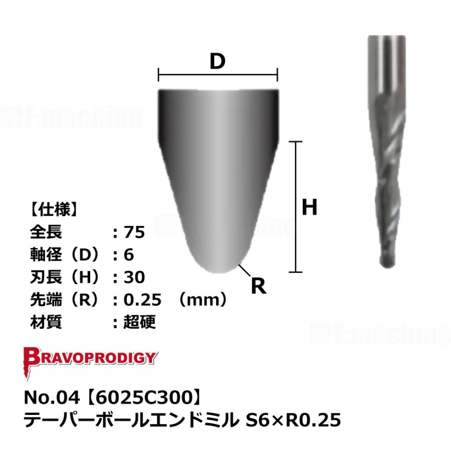 No.04 テーパーボールエンドミル S6×R0.25【6025C300】｜BRAVOPRODIGY 純正切削工具 |  | 02