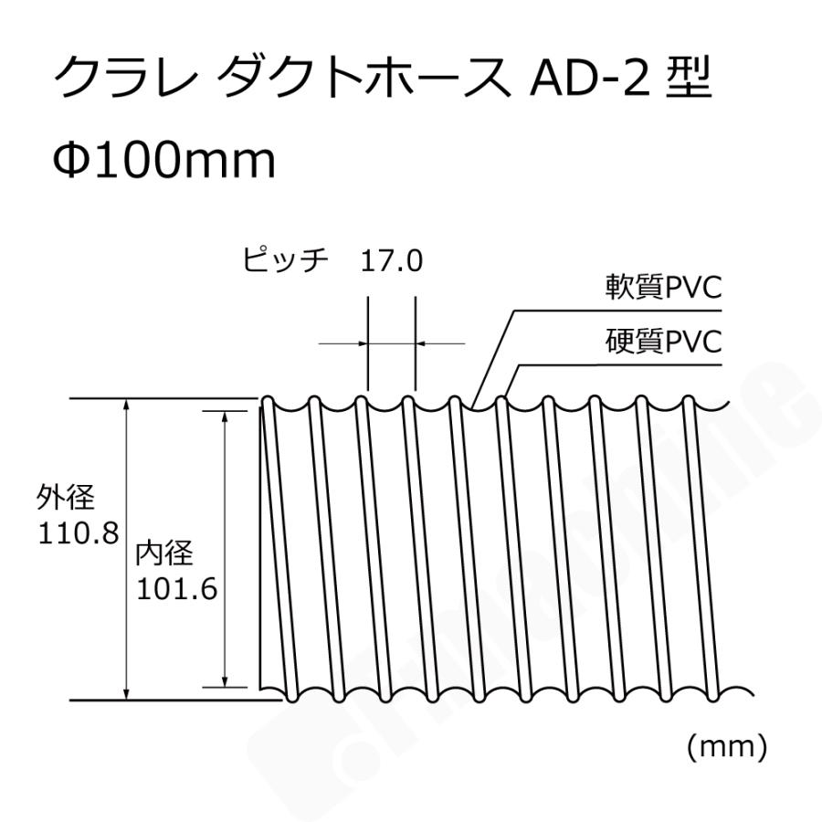 【クラレ】AD-2型（左巻）Φ100mm / ダクトホース・1M単位切り売り / 木工・機械・集塵・ダスト / グレー・自在・塩ビ【個人宅への発送不可】 |  | 04