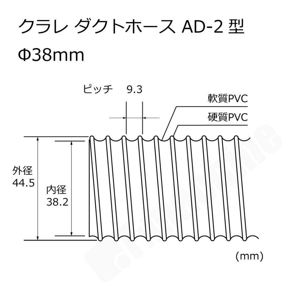 【クラレ】AD-2型（左巻）Φ38mm / ダクトホース・1M単位切り売り / 木工・機械・集塵・ダスト / グレー・自在・塩ビ【個人宅への発送不可】 |  | 04