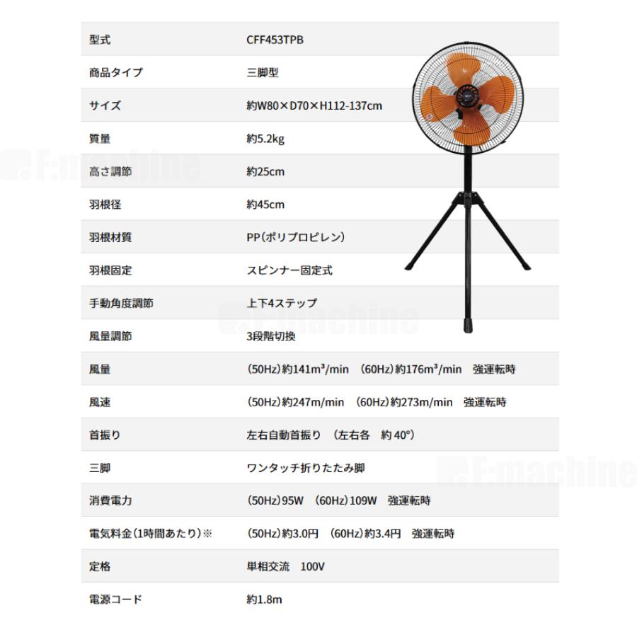 広電（KODEN） 工場扇【CFF453TPB】 45cm 樹脂羽根 三脚型 アース