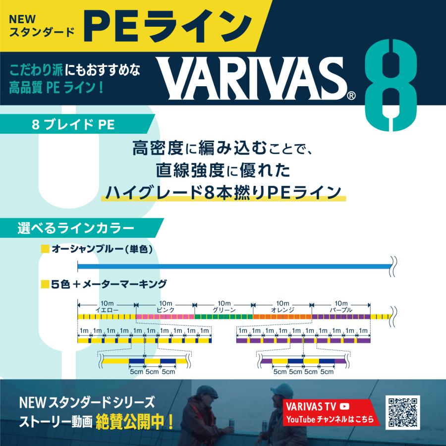 バリバス/VARIVAS VARIVAS8 150m 5色マーキング  0.6, 0.8, 1, 1.2, 1.5, 2号 8本組PEライン 国産・日本製 モーリス MORRIS(メール便対応)｜f-marin｜09