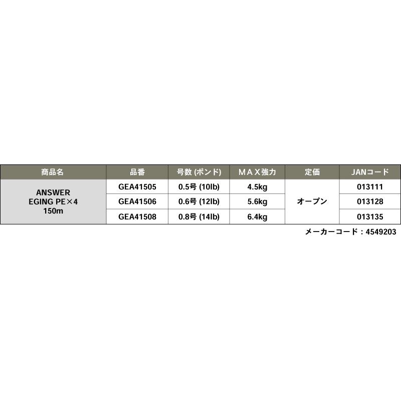 GOSEN ゴーセン/GOSEN アンサー エギングPE X4 0.6,0.8号 150m GOSEN ゴーセン/GOSEN アンサー エギングPE X4 0.6,0.8号 150m