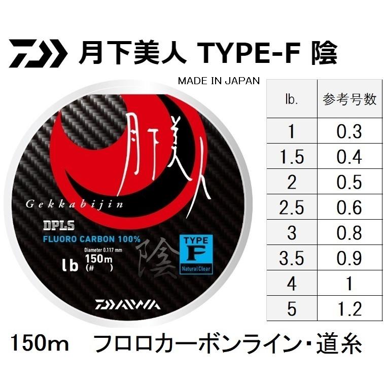 ダイワ/DAIWA 月下美人 TYPE-F 陰 150m 0.3, 0.4, 0.5, 0.6, 0.8, 0.9, 1.0, 1.2号 1,1.5,2,2.5,3,3.5,4,5lb  ライトゲームフロロカーボンライン(メール便対応)｜f-marin