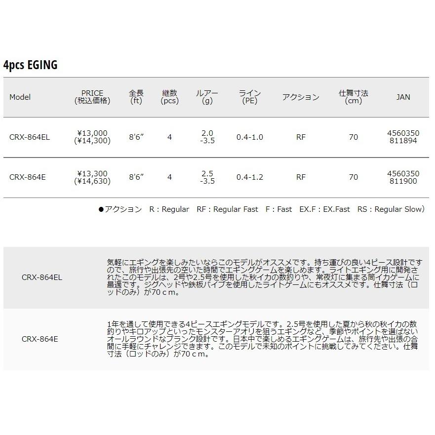 メジャークラフト 三代目 クロステージ パックロッド CRX-864EL エギング スピニングモデル ルアーロッド｜f-marin｜03