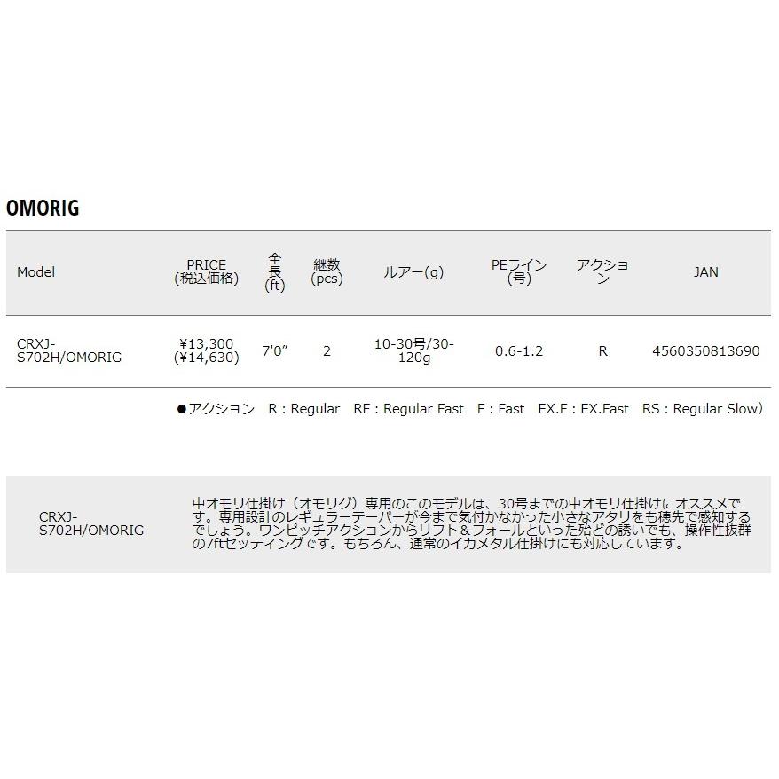 メジャークラフト/MAJORCRAFT 三代目 クロステージ イカメタル 鉛スッテ オモリグモデル CRXJ-S702H/OMORIG スピニングモデル ルアーロッド｜f-marin｜03