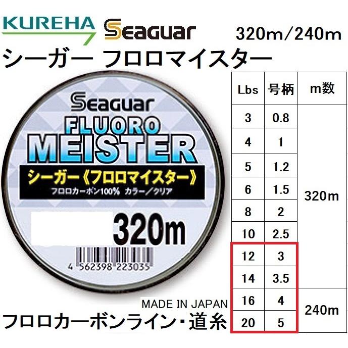 クレハ Kureha シーガー フロロマイスター 在庫あり 320m 男女兼用 240m 12 14 16 Seaguar 日本製 定形外郵便対応 3.5 4 20Lb 5号 3 フロロカーボンライン国産