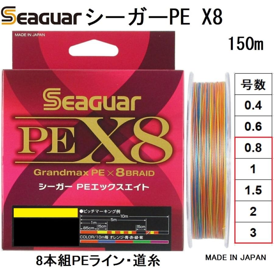 クレハ Kureha シーガー グランドマックスPE X8 超安い 150m 0.8 1 1.5 8本組PEライン国産 メール便対応 Grandmax 2 3号 Seaguar 売店 PEX8 日本製