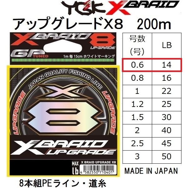 YGK・よつあみ XBRAID アップグレードX8 200m 0.6号 14lbs 8本組PEライン・道糸  国産・日本製UPGRADEエックスブレイドエックスエイト(メール便対応) : 4582550710425 : フィッシングマリン - 通販 -  Yahoo!ショッピング