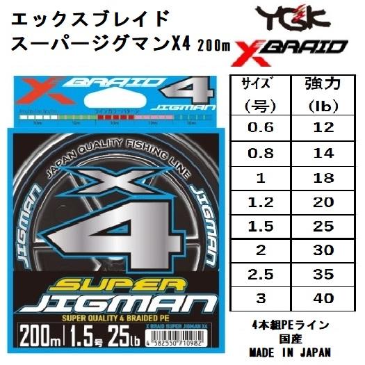 X4】YGK・よつあみ XBRAID スーパージグマンX4 600m 1,1.2,1.5,2号 18 
