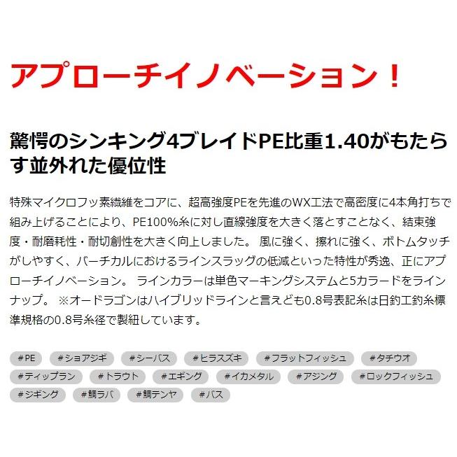 YGK・よつあみ XBRAID オードラゴンX4 SS1.40 200m 0.4,0.6,0.8,1,1.2,1.5,2号 7.5,11,13,16.5,18.5,22.5,28Lbs 4本組PEライン シンキング OHDRAGON｜f-marin｜04