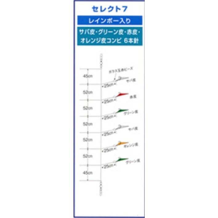 (5枚セット)かわせみ針/KAWASEMI 船メバル・アジ セレクト7 E-13 小アジ針胴打6本鈎 全長3.5m サバ皮 アジ・メバル用船サビキ仕掛け カワセミ｜f-marin｜02