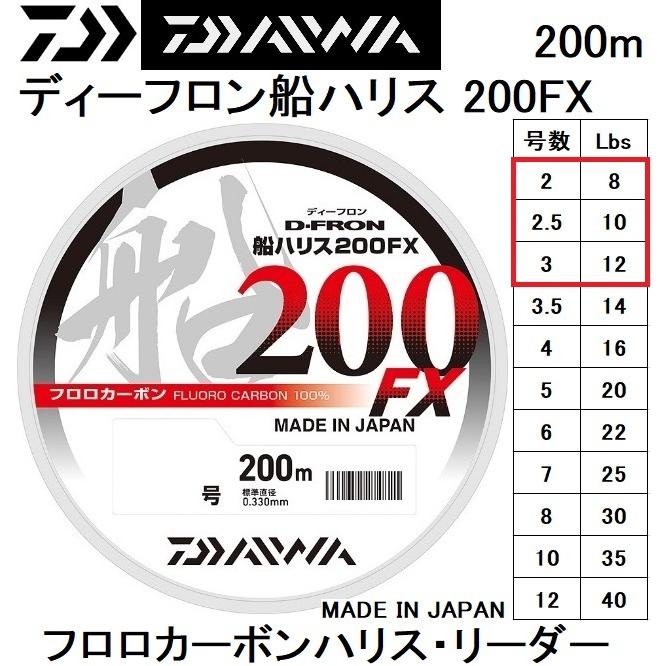 ダイワ/DAIWA  ディーフロン船ハリス 200FX 200m 2, 2.5, 3号 8, 10, 12Lbs フロロカーボンハリス・リーダー国産・日本製D-FRON(メール便対応)｜f-marin