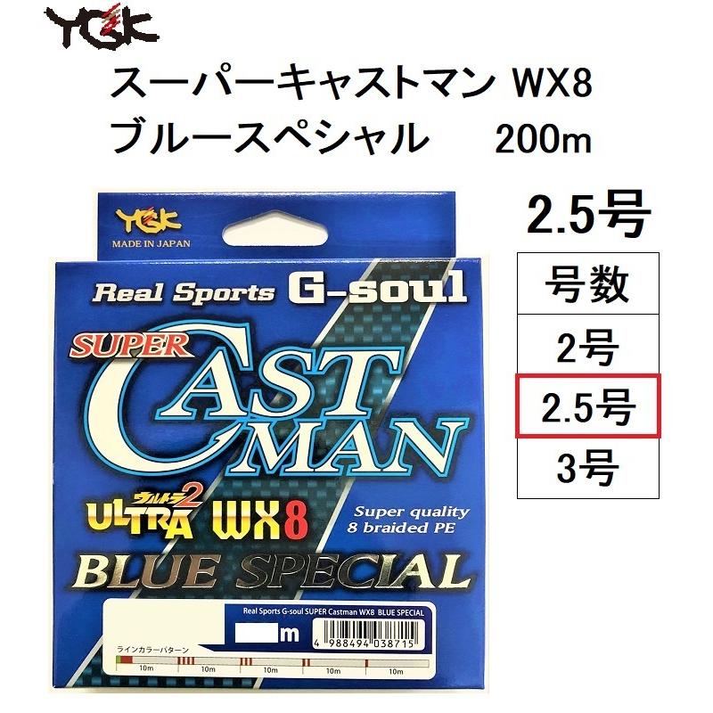 (数量限定特価)よつあみ・YGK スーパーキャストマン WX8 ブルースペシャル 200m 46lb(2.5号) 8本組PEライン SUPERCASTMAN BLUESPECIAL｜f-marin