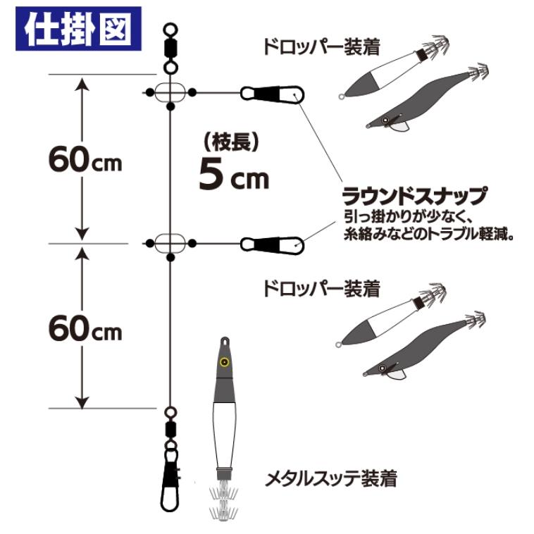 ハヤブサ/Hayabusa イカメタルリーダー ダブル ショートハリス 2セット SR435 全長120cm イカメタル・鉛スッテ・オモリグ仕掛SR-435(メール便対応)｜f-marin｜04