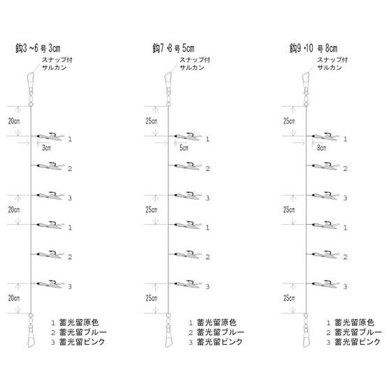 ハヤブサ/Hayabusa 小アジ専科303 ツイストケイムラレインボー HS303 3,4,5,6,7,8,9,10号 小アジ6本針 全長1.4m/1.75m アジ・イワシ・サバ用堤防サビキ仕掛｜f-marin｜04