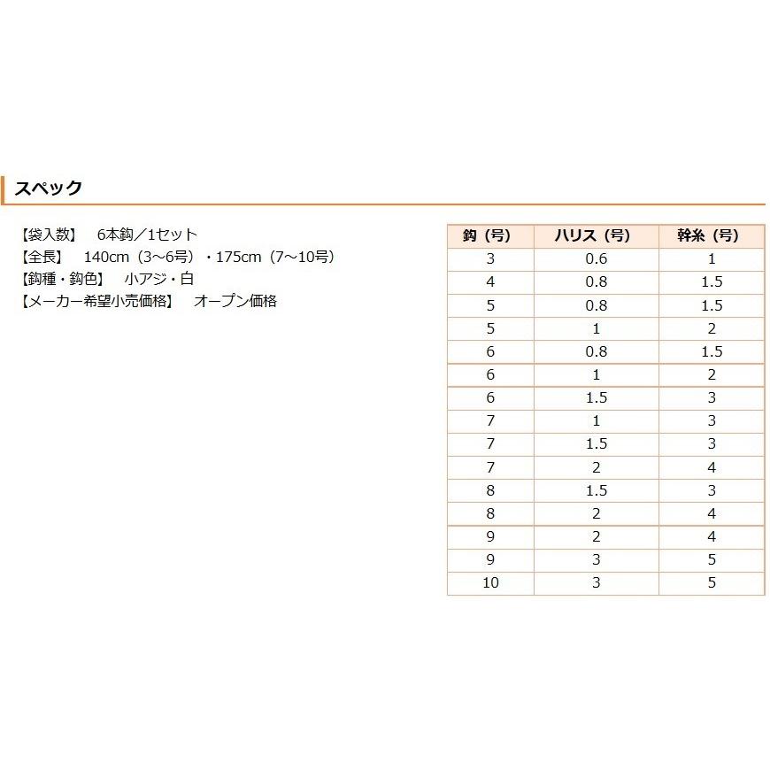 ハヤブサ/Hayabusa 小アジ専科303 ツイストケイムラレインボー HS303 3,4,5,6,7,8,9,10号 小アジ6本針 全長1.4m/1.75m アジ・イワシ・サバ用堤防サビキ仕掛｜f-marin｜06