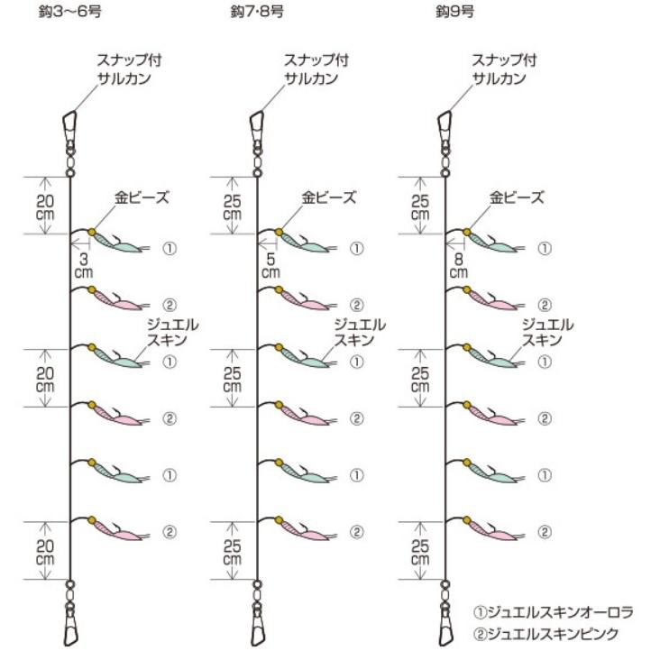 ハヤブサ/Hayabusa 小アジ専科 夜光スキン HS250 3, 4, 5, 6, 7, 8, 9, 10号 小アジ6本針 全長1.4m/1.75m アジ・イワシ・サバ用堤防サビキ仕掛け(メール便対応)｜f-marin｜04