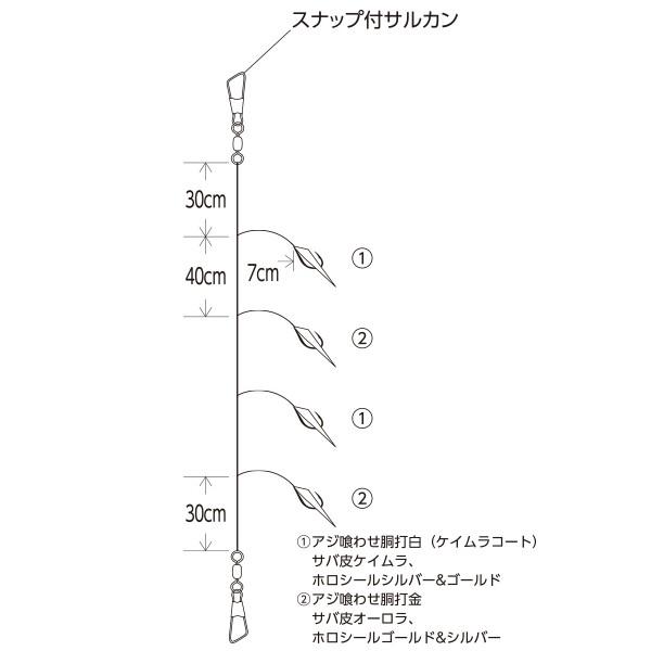 ハヤブサ/Hayabusa ライトタックル落し込み ケイムラ&ホロフラッシュ 4本針 SS428 6,7,8号船極喰わせサビキ堤防・船青物・底物用サビキ仕掛けオーロラサバ皮｜f-marin｜03