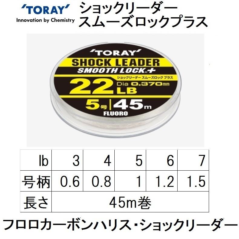 東レ/TORAY ショックリーダー スムーズロックプラス 45ｍ 0.6, 0.8, 1, 1.2, 1.5号 3, 4, 5, 6, 7lbs フロロカーボンハリス・ショックリーダー(メール便対応)｜f-marin