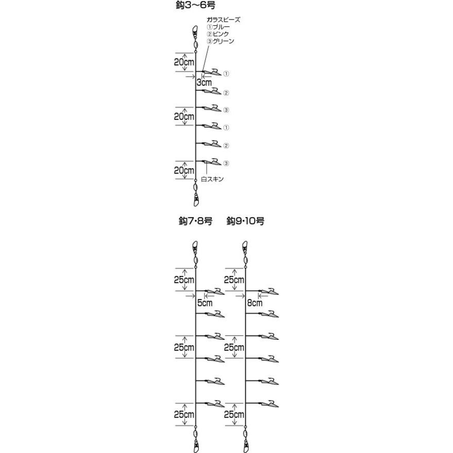 (5枚セット)ハヤブサ/Hayabusa 小アジ専科135 白スキン シラスカラー HS135 0.5, 1, 2, 3, 4, 5, 6, 7, 8, 9, 10, 11, 12号 小アジ6本針 アジイワシ堤防サビキ｜f-marin｜03