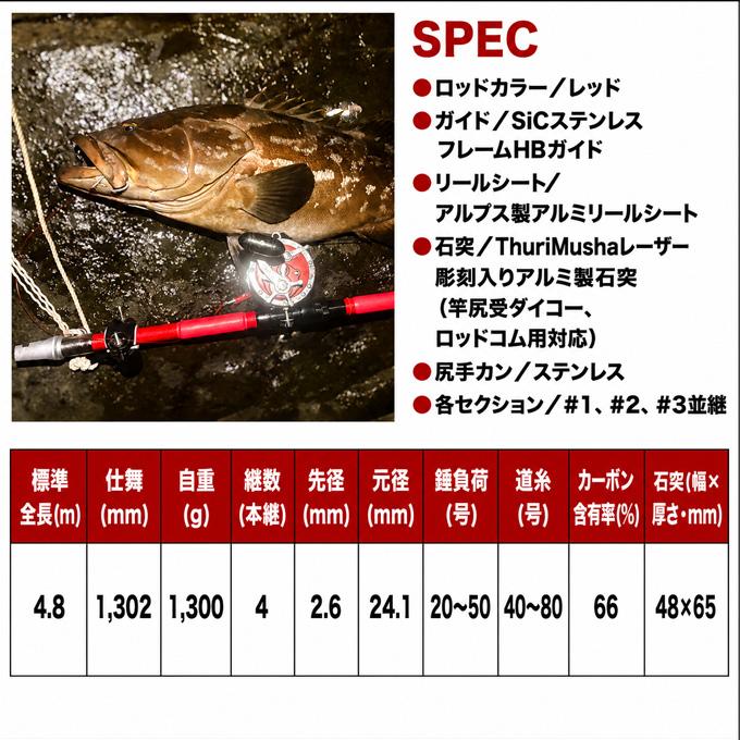 釣武者（TsuriMusha） 本九絵 50-480 Standing (クエ竿) 底物竿/磯竿