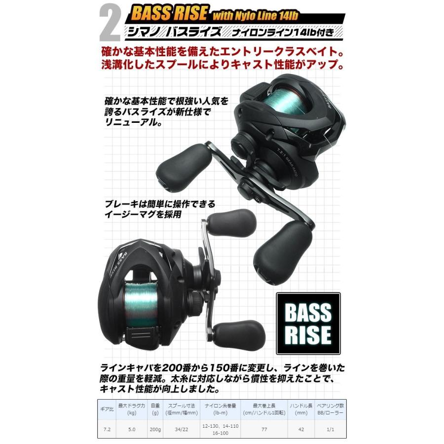 Shimano Bass One Rバスロッド 166ML-2 リールセット シマノ（SHIMANO） バスライズ バス釣り入門セット（ベイトリール