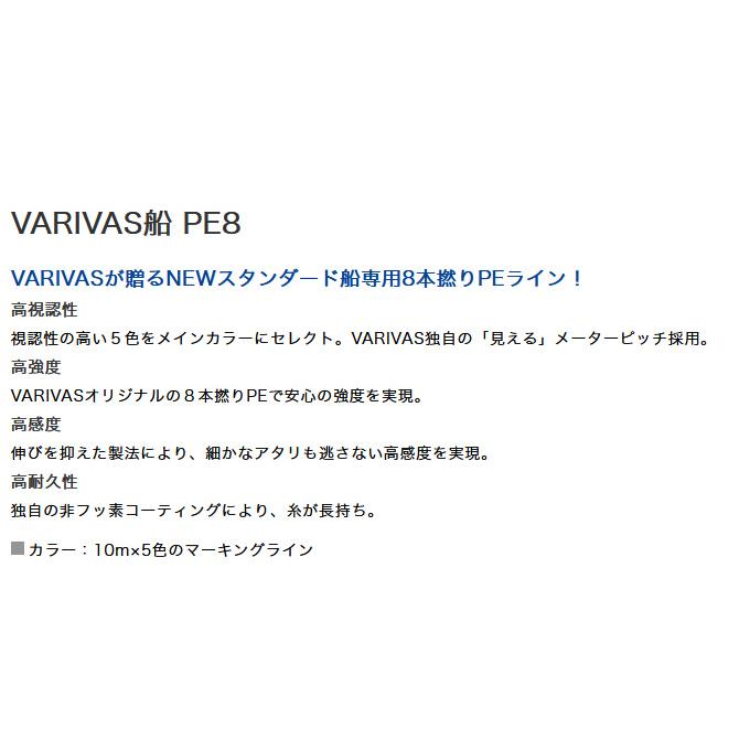 【取り寄せ商品】 バリバス VARIVAS船 PE8 (1.2号／200m) 10m×5色 (釣糸・PEライン・道糸／2023年モデル) /モーリス /(c)｜f-marunishi｜02