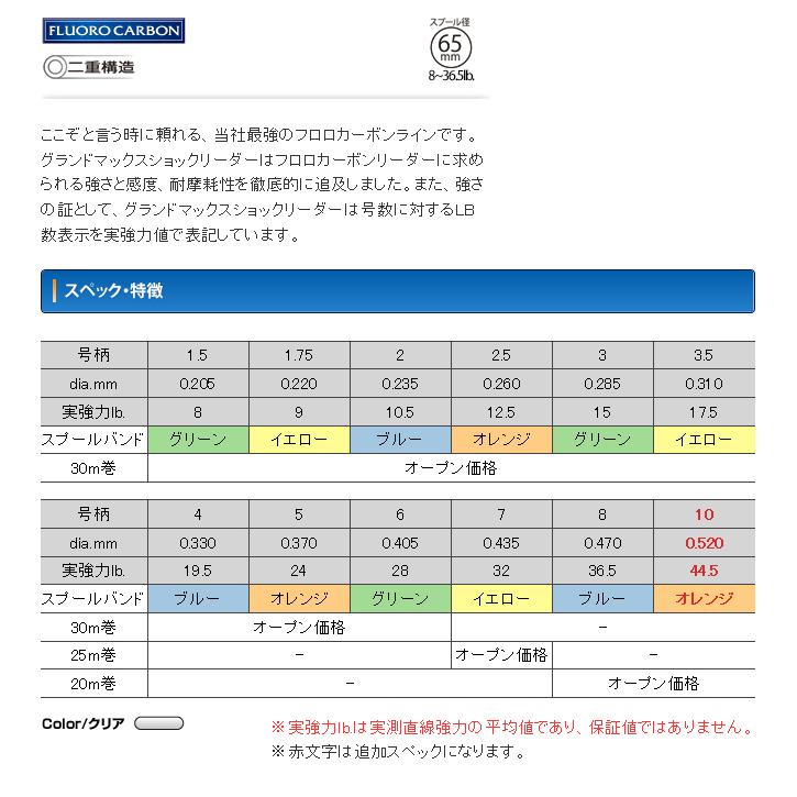 クレハ シーガー グランドマックス ショックリーダー 5号 30m  (フロロカーボンライン)【メール便配送可】 /(5)｜f-marunishi｜02